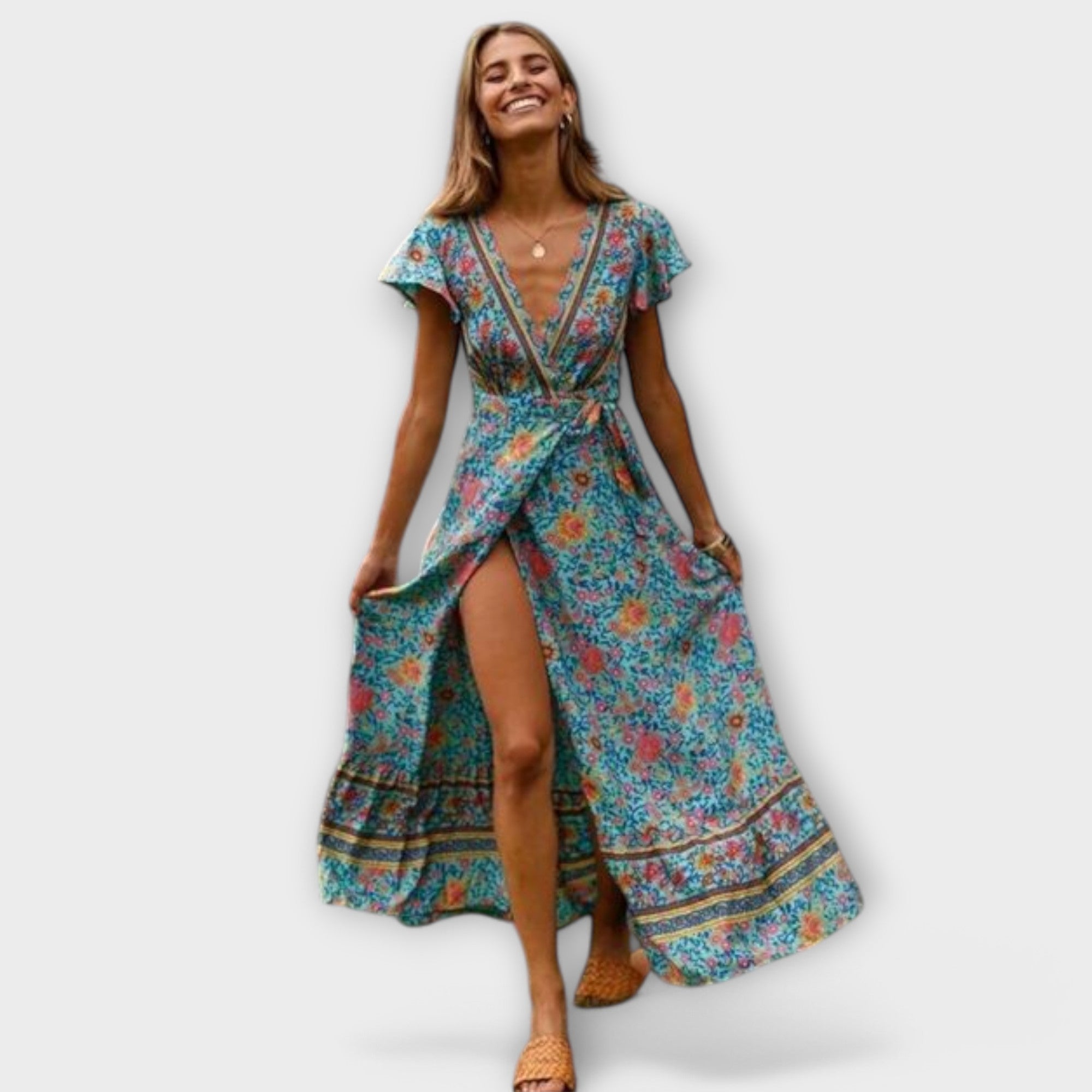 Shylin - Buntes Boho-Maxikleid mit Blütenmuster