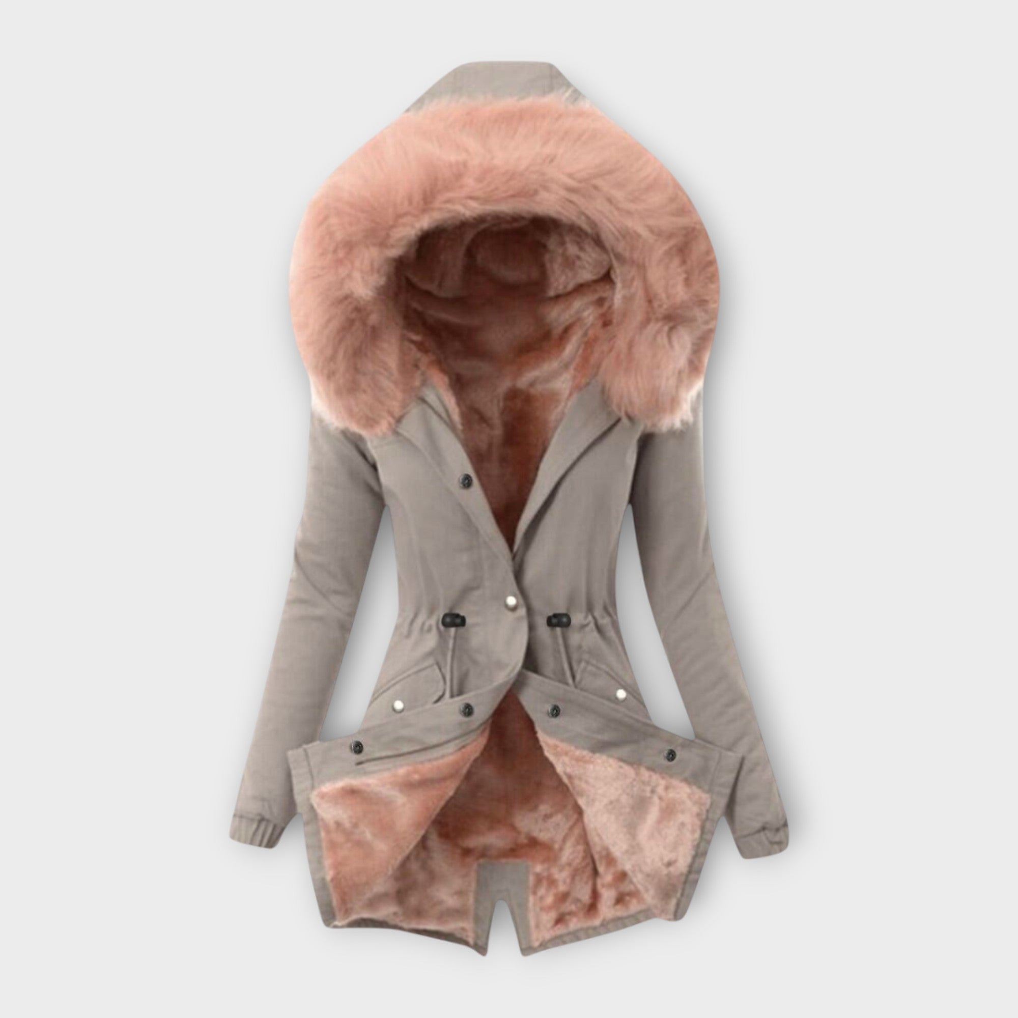 Maura - Olivgrüne kuschelige Winterjacke mit Fellkapuze