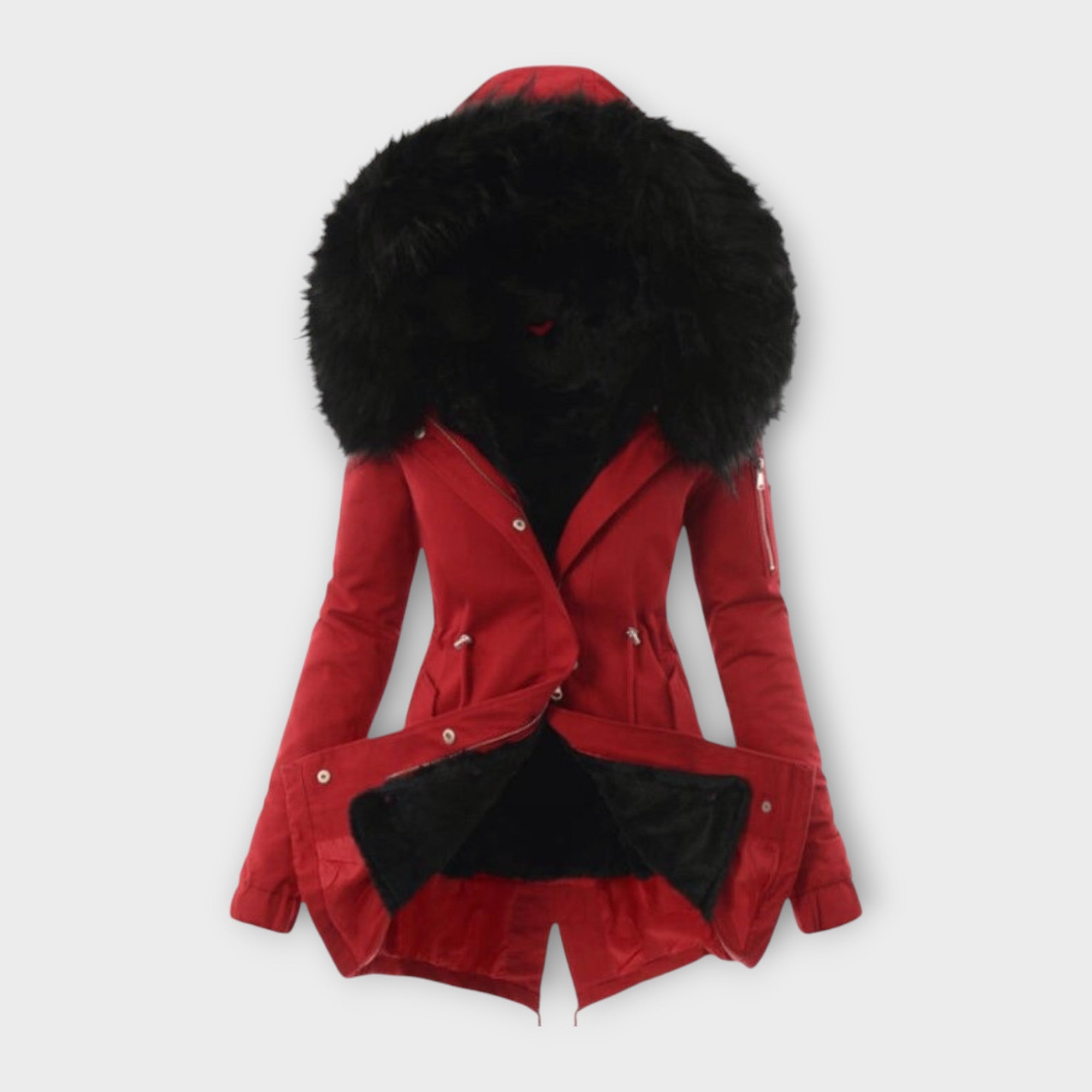 Maura - Olivgrüne kuschelige Winterjacke mit Fellkapuze