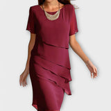 Katharina - Blaues figurbetontes Kleid mit Stufensaum