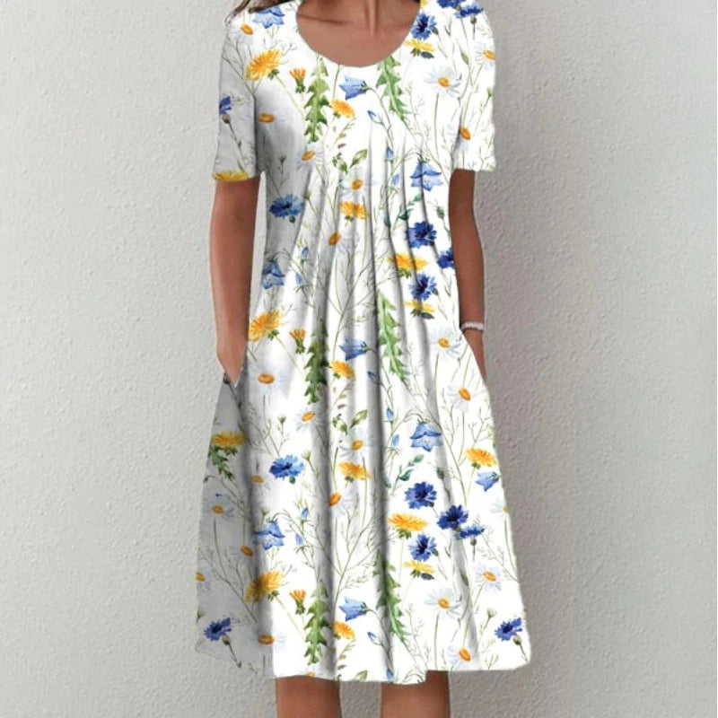 Marta - Weisses Midikleid mit Blütenmuster