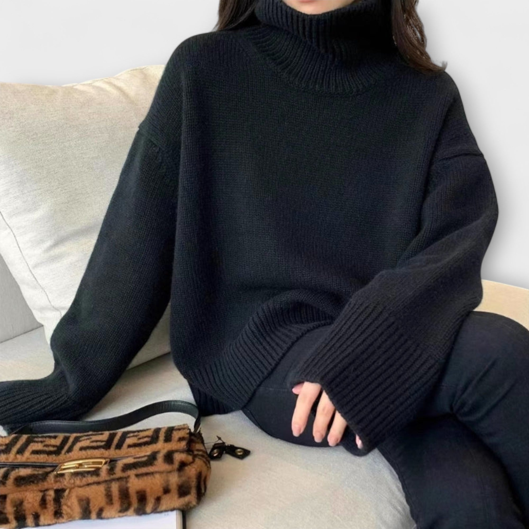 Mera - Cremefarbener Kaschmir-Rollkragenpullover