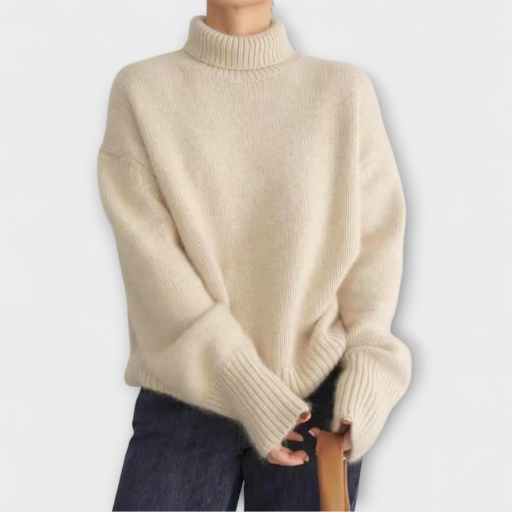 Mera - Cremefarbener Kaschmir-Rollkragenpullover