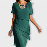 Katharina - Blaues figurbetontes Kleid mit Stufensaum