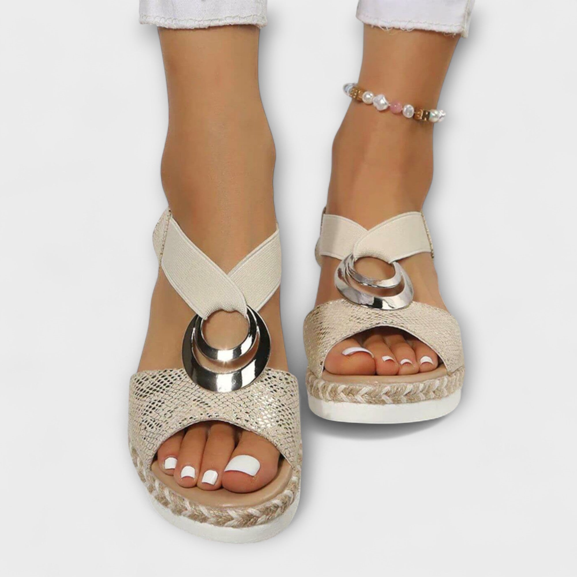 Roswitha - Beige Komfort-Sandalen