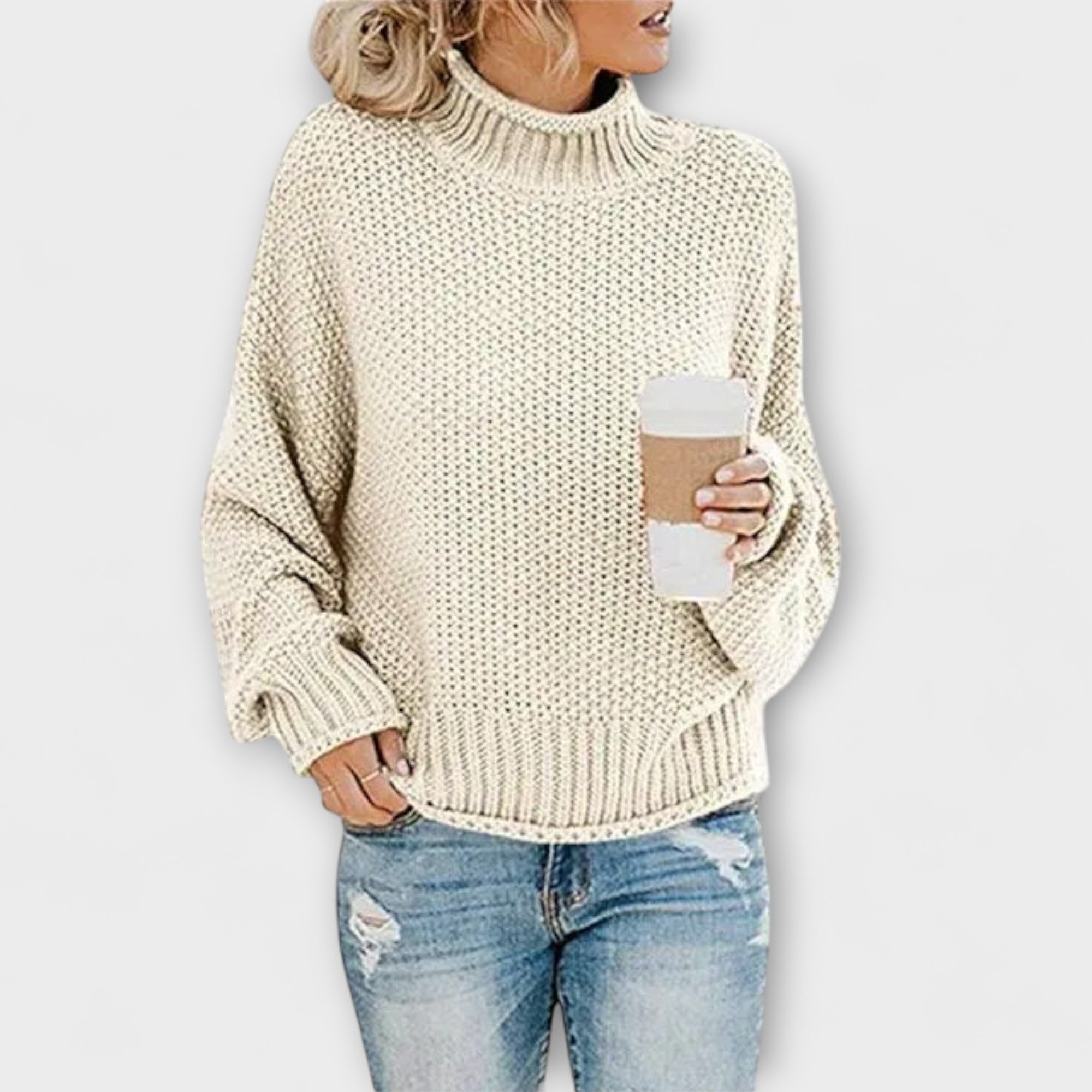 Fleur Rousse - Cremefarbener dicker Rollkragenpullover