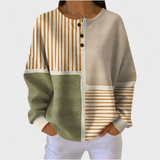 Luna - Beiger Pullover mit Streifen- und Patchworkmuster