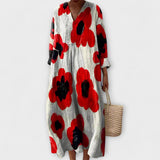 Marla - Weisses Kleid mit rotem Mohnblumenmuster