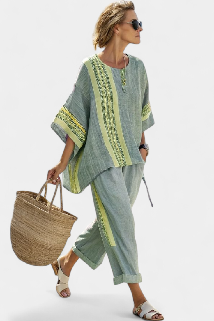 Lorena - Lila Boho-Set aus Leinen und Bambus