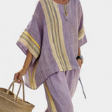 Lorena - Lila Boho-Set aus Leinen und Bambus