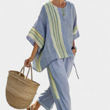 Lorena - Lila Boho-Set aus Leinen und Bambus