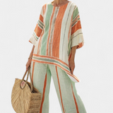 Dalila - Cremefarbenes Leinen-Set mit orangen Streifen
