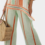 Dalila - Cremefarbenes Leinen-Set mit orangen Streifen