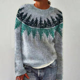 Svetlana | Blauer Retro-Pullover mit Tannenmuster