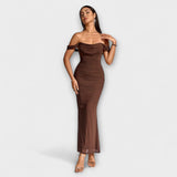Ione - Braunes Off-Shoulder-Bodycon-Kleid
