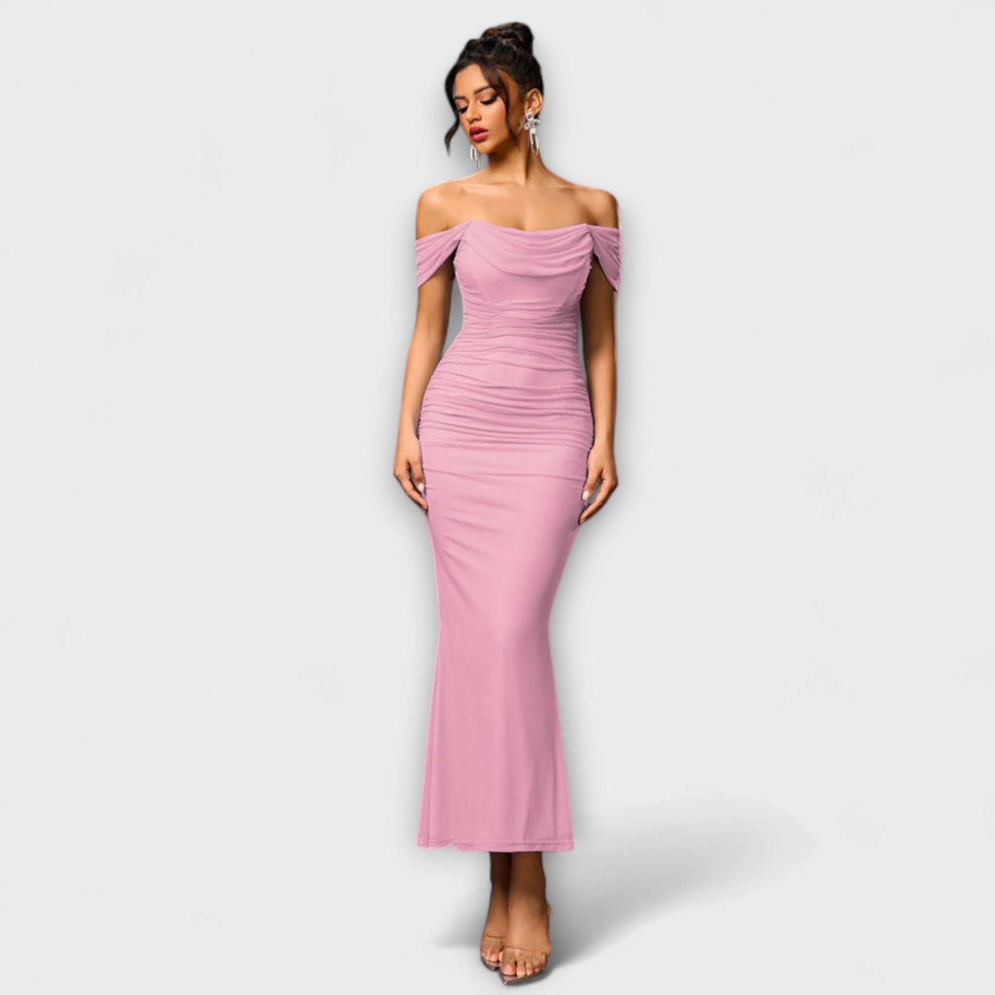 Ione - Braunes Off-Shoulder-Bodycon-Kleid