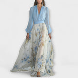 Harper - Hellblaues Blumen-Maxikleid