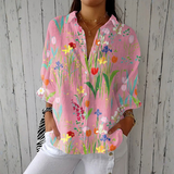 Sofia - Rosa Bluse mit Tulpen- und Gartenmuster