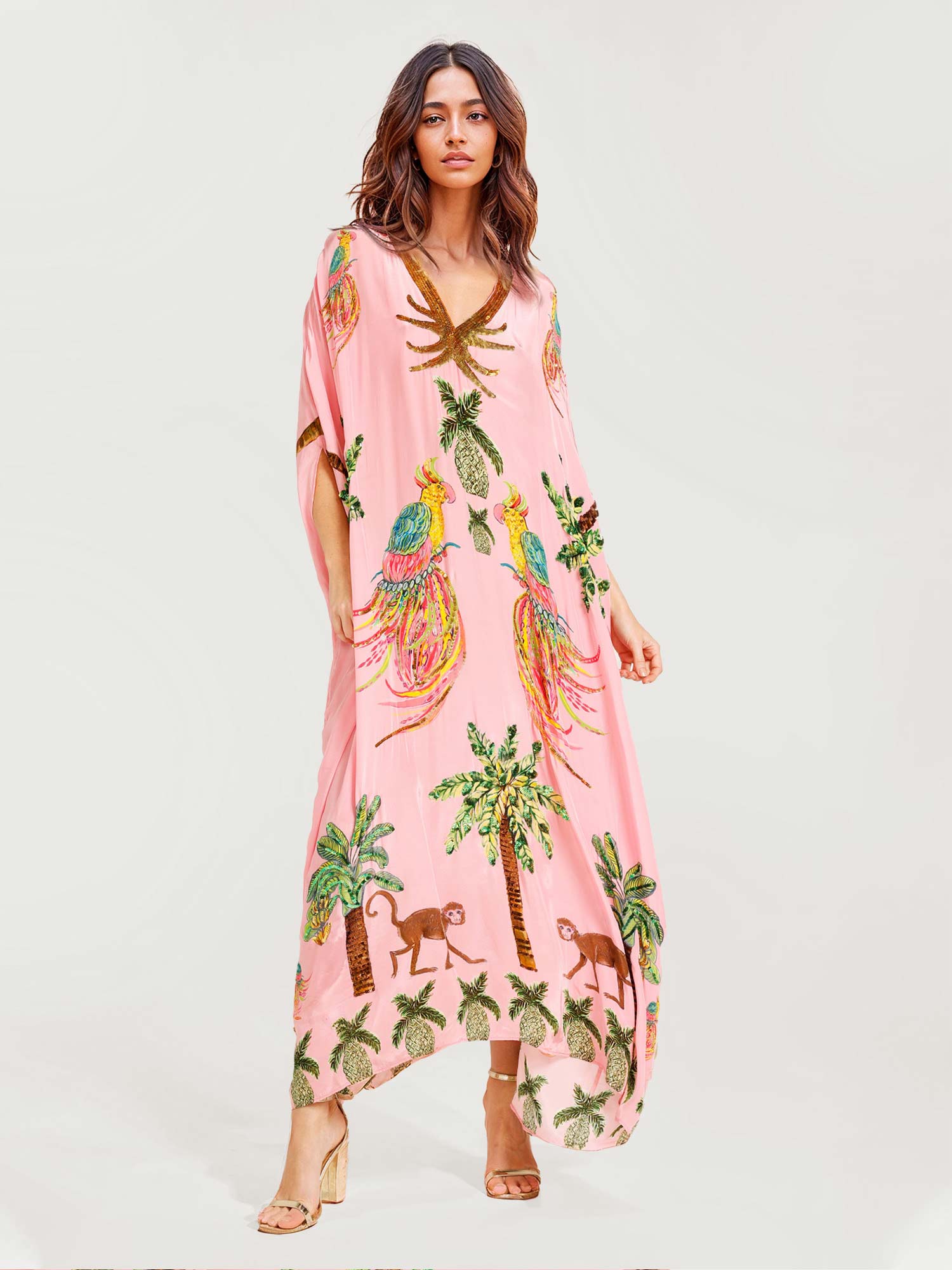 Alessandra - Schwarzes langes Kleid mit Muster