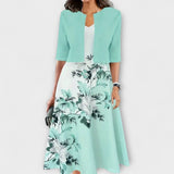 Damen-Midikleid mit Blazer in Blau und Weiss