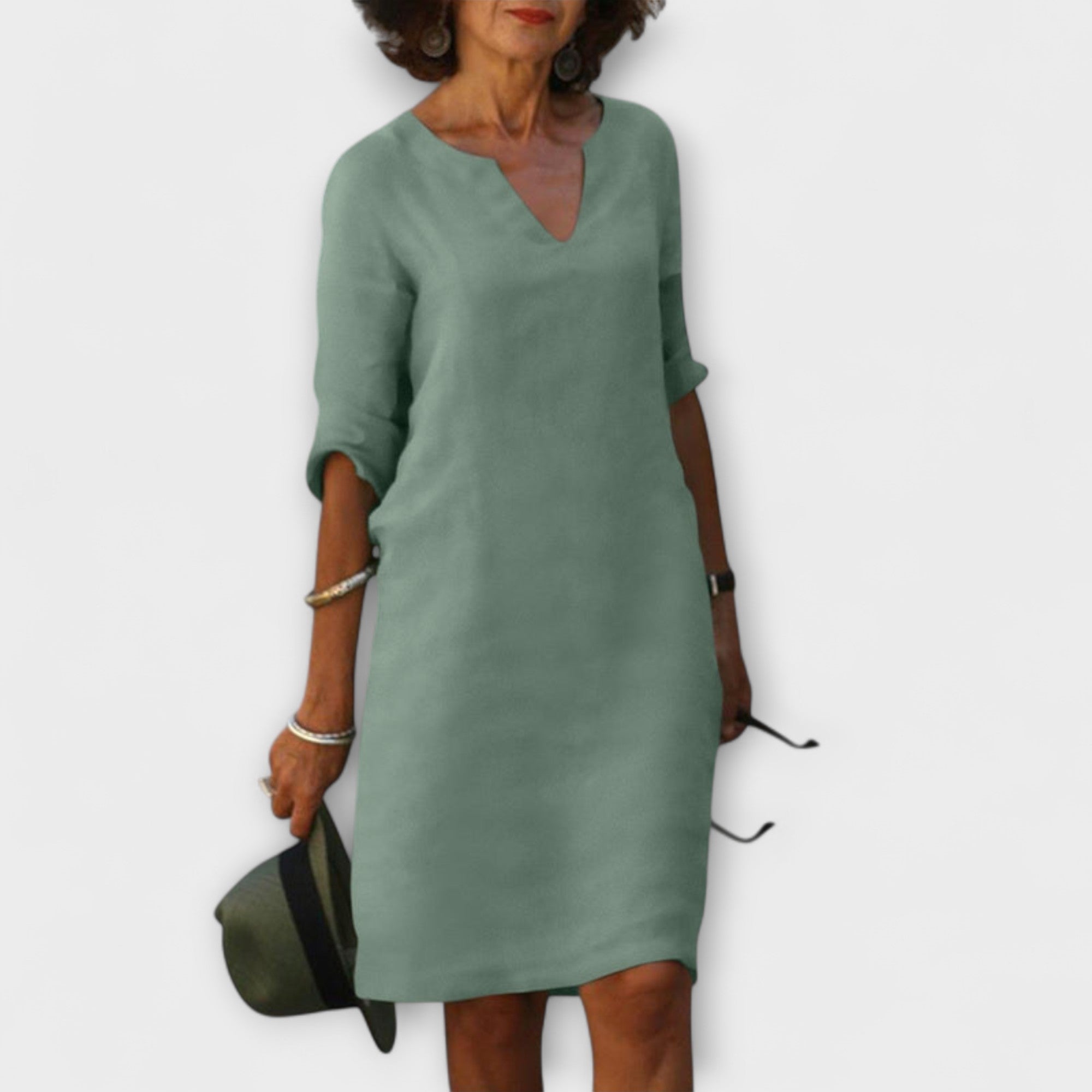 Ellyse - Petrolfarbenes Sommerkleid mit V-Ausschnitt