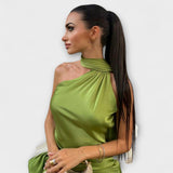 Schickes orangefarbenes Off-Shoulder-Halter-Maxikleid