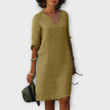 Ellyse - Petrolfarbenes Sommerkleid mit V-Ausschnitt