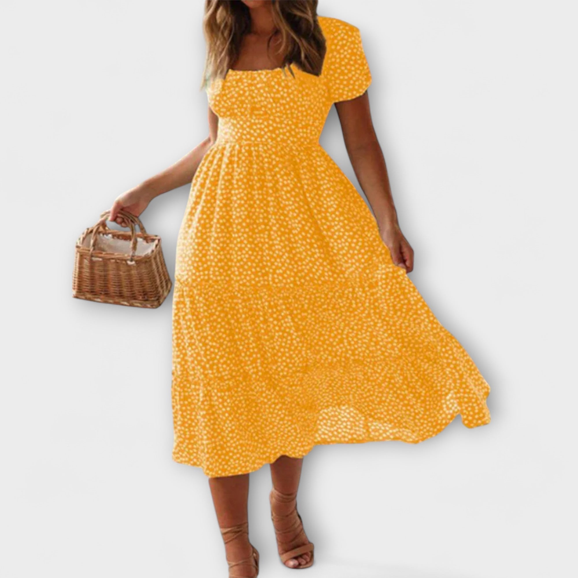 Vintage Maxikleid mit rotem Blütenmuster und Puffärmeln