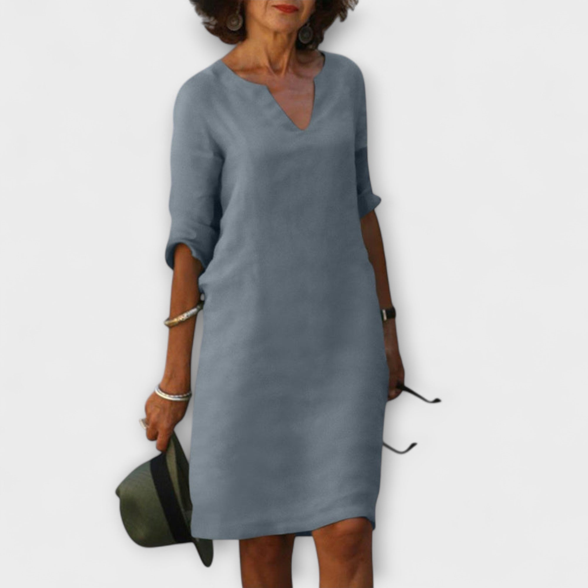 Ellyse - Petrolfarbenes Sommerkleid mit V-Ausschnitt