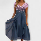 Lara - Schwarzes Chiffon-Partykleid mit Blütenoberteil