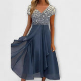 Lara - Schwarzes Chiffon-Partykleid mit Blütenoberteil