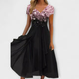 Lara - Schwarzes Chiffon-Partykleid mit Blütenoberteil