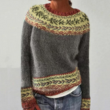 Ulli | Grauer Retro-Pullover mit Bordürenmuster