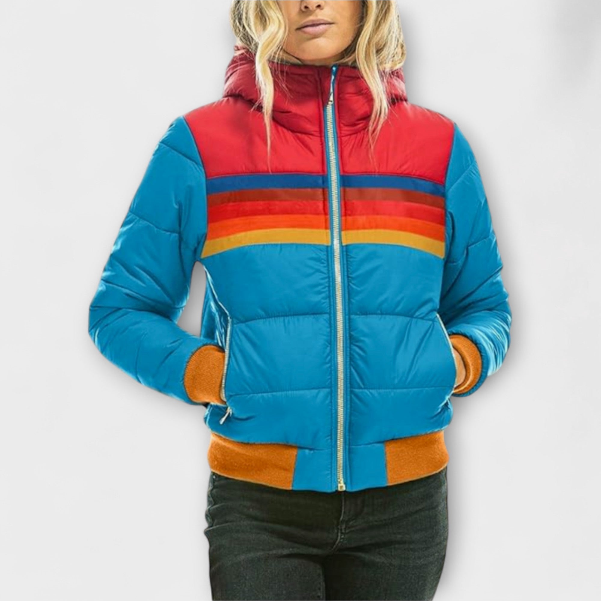 Roswitha - Bunte Retro-Parka mit Kunstfellkapuze