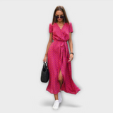 Eshel - Pink-grünes bequemes Kleid mit Blütenmuster