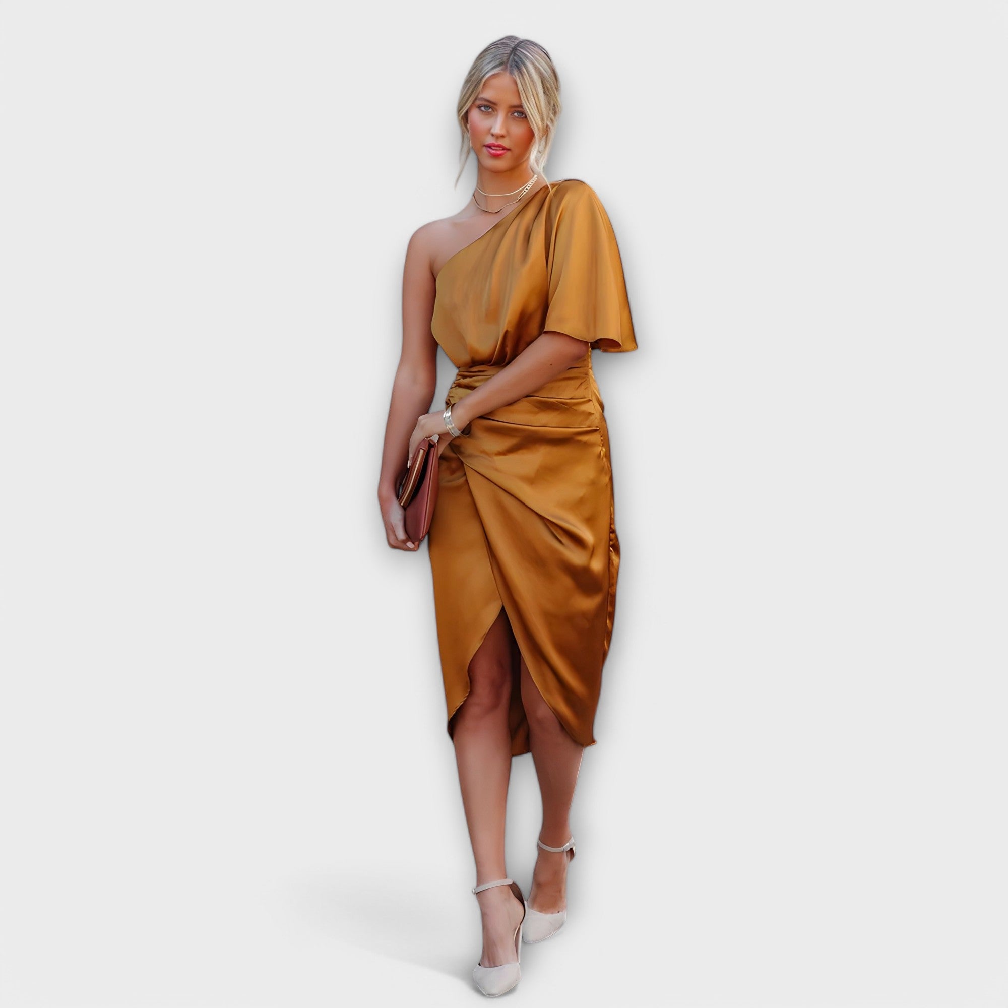 Élise - Blaues luxuriöses One-Shoulder-Abendkleid