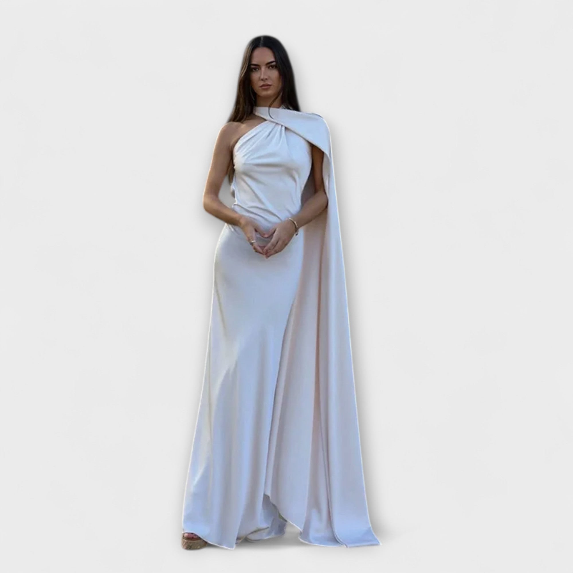 Schickes orangefarbenes Off-Shoulder-Halter-Maxikleid