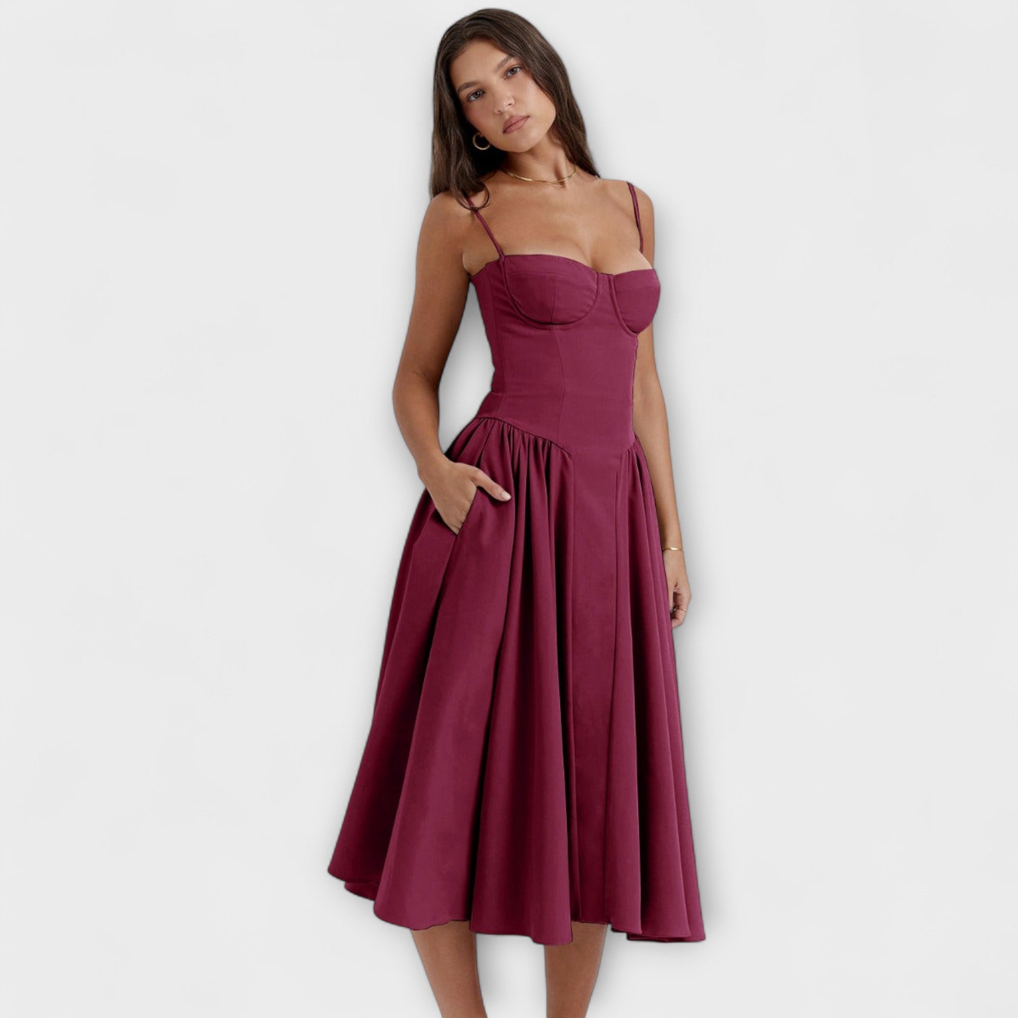Rosalie - Salbeigrünes ärmelloses Korsettkleid