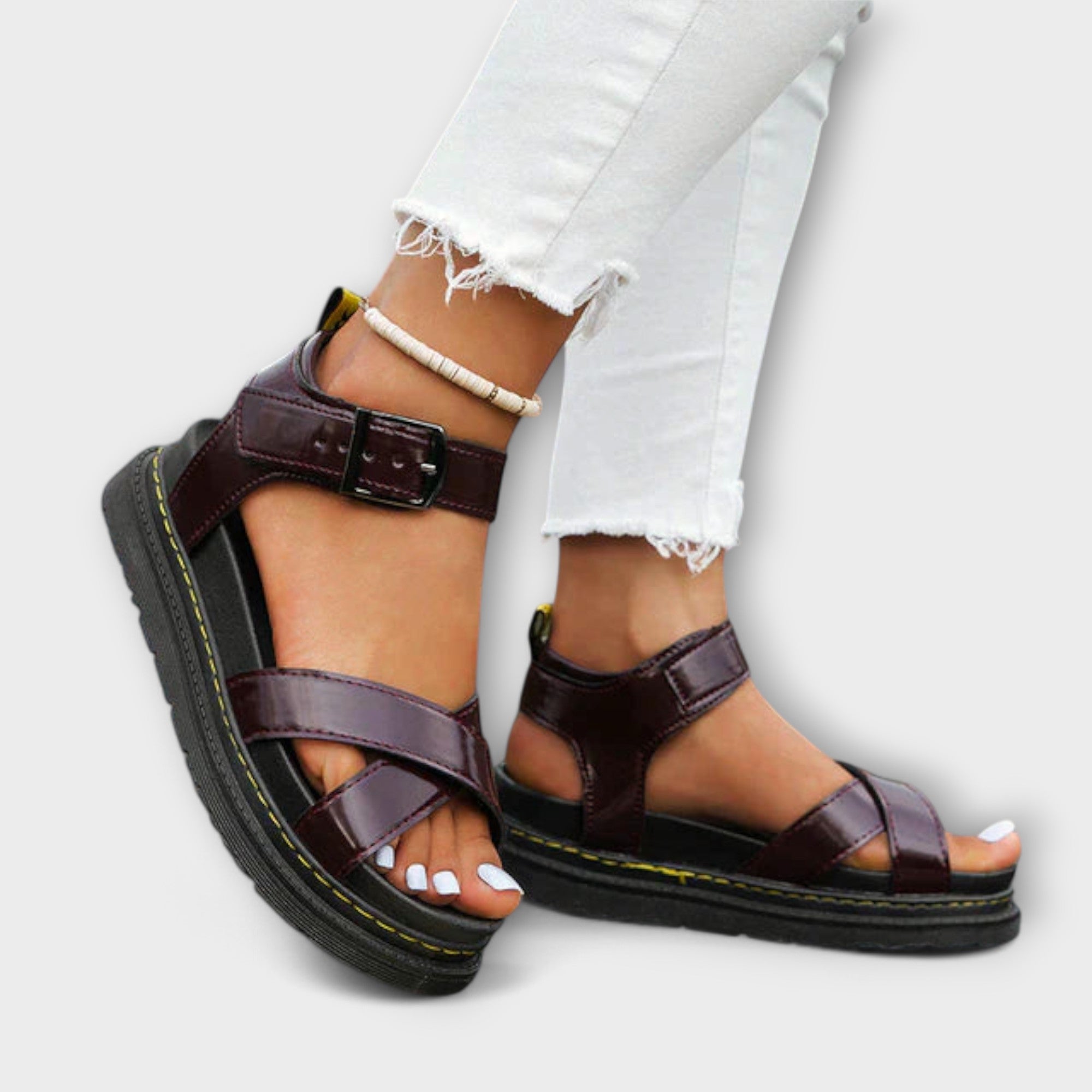 Roswitha - Schwarze Plateau-Sport-Sandalen