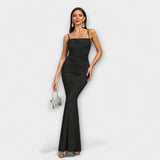 Callie - Beiges elegantes Rüschenkleid