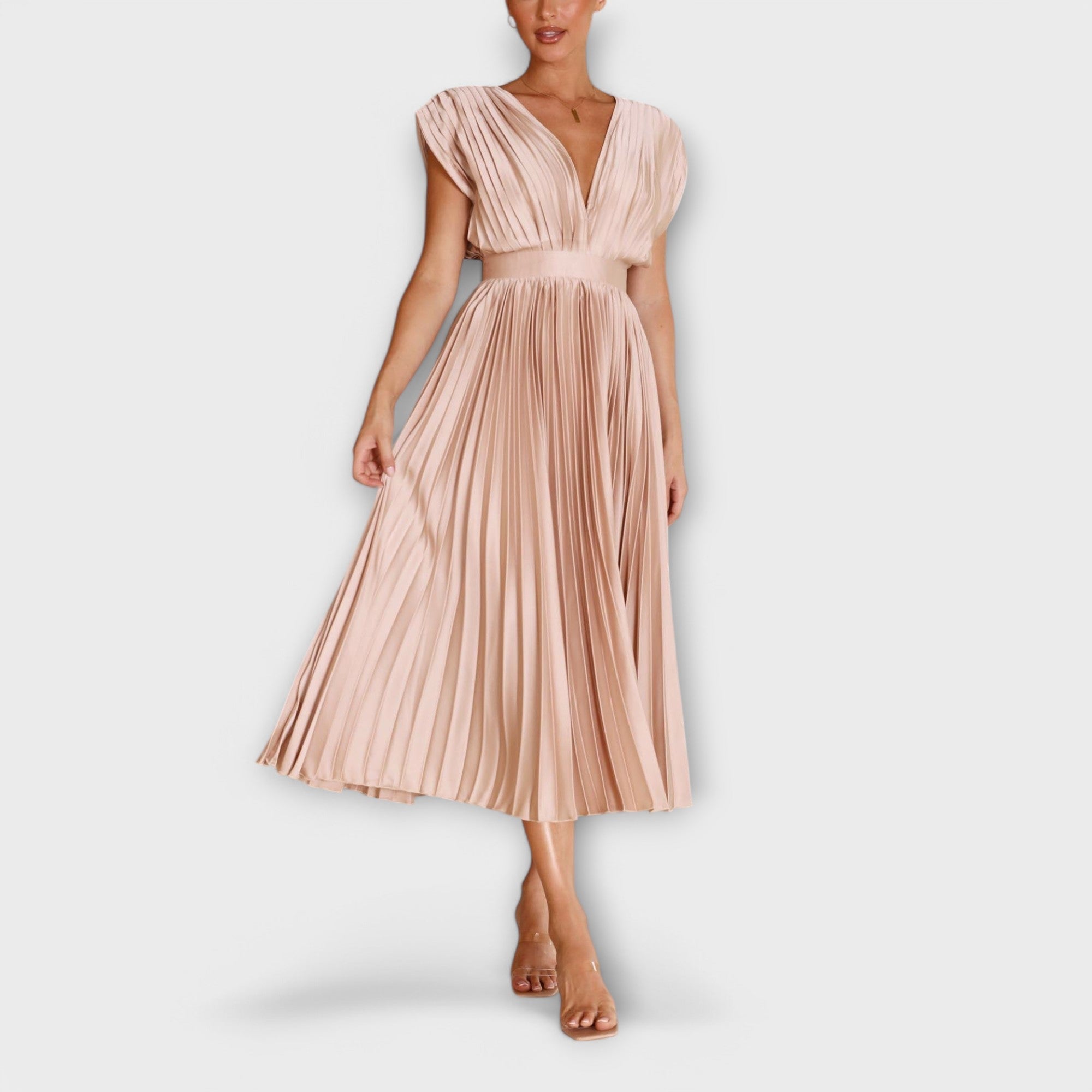 Maria - Altrosa stilvolles Faltenkleid