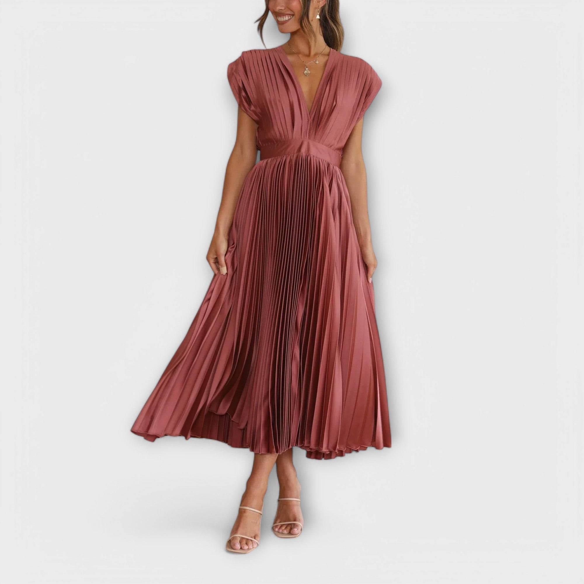 Maria - Altrosa stilvolles Faltenkleid