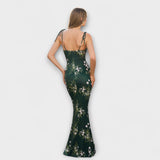 Thalia - Dunkelgrünes Maxikleid mit Blütenmuster