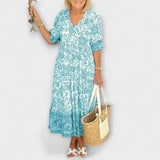 Caitlin - Blau-weisses luftiges Blumenkleid