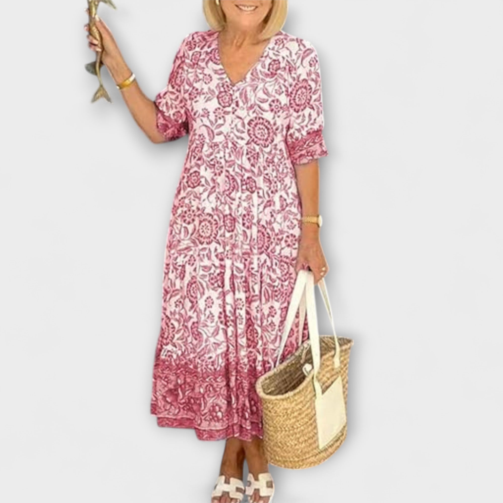 Caitlin - Blau-weisses luftiges Blumenkleid
