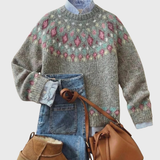 Lara | Grauer Vintage-Pullover mit Blütenmuster