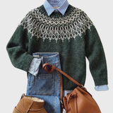 Tando | Dunkelgrüner Vintage-Pullover mit Schneeflocken-Muster
