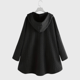 Leslie - Schwarze warme Button-Up-Jacke mit Kapuze