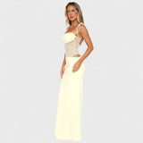 Hanne - Cremefarbenes Maxikleid mit Farbblock