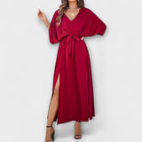 Sabrina - Cremefarbenes Maxikleid mit V-Ausschnitt